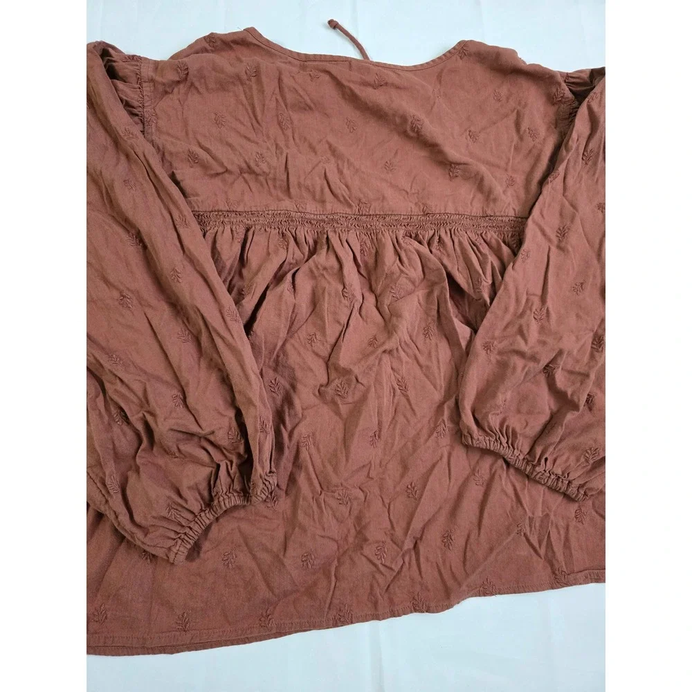Old Navy Womens Large Terracotta Brown Embroidered Boho Peasant Blouse Top L